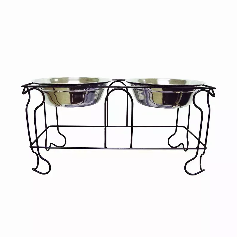Wrought Iron Stand with Double Stainless Steel Feeder Bowls