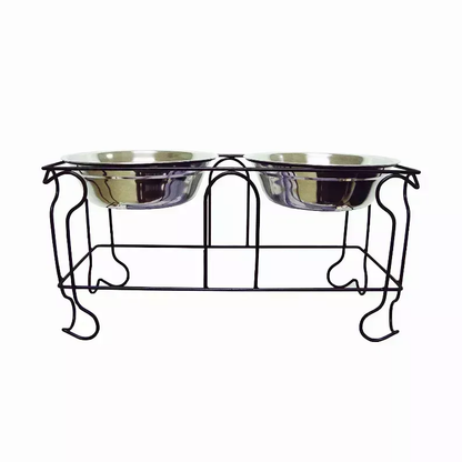 Wrought Iron Stand with Double Stainless Steel Feeder Bowls